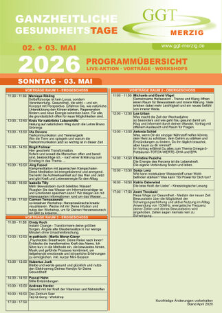 Vortragsübersicht zu den ganzheitlichen Gesundheitstagen in Merzig am Sonntag