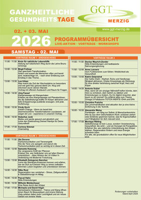 Gesamtübersicht der Vorträge und Workshops während der Gesundheitsmesse 2026 in Merzig.
